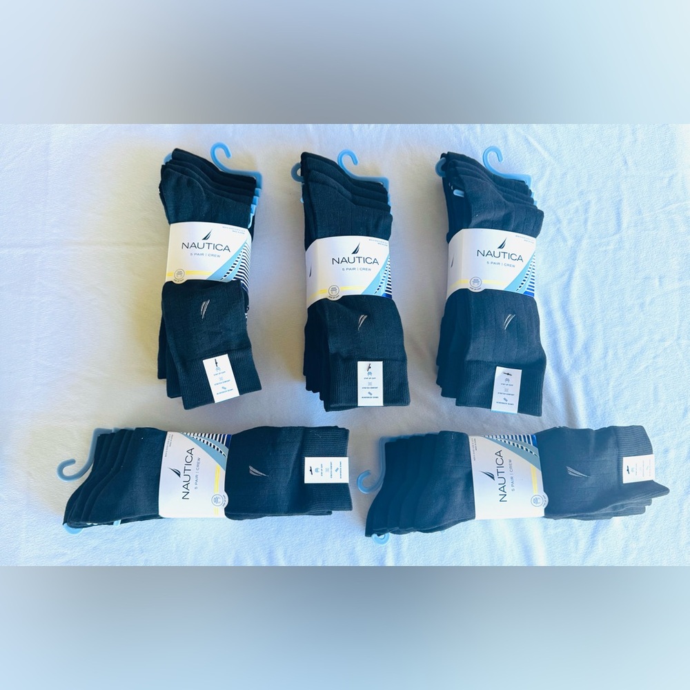 Lot Of 25 Pairs Men’s Nautica Crew Socks Black Size 6 - 12.5 NWT
